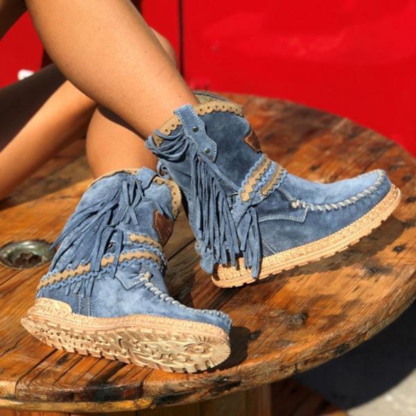 Lydiashoes Vintage Tassel Stone-Washed Boots