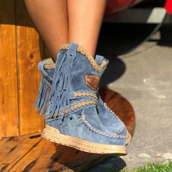 Lydiashoes Vintage Tassel Stone-Washed Boots