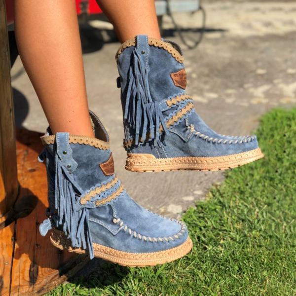 Lydiashoes Vintage Tassel Stone-Washed Boots