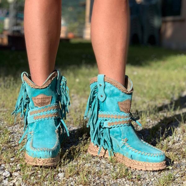 Lydiashoes Vintage Tassel Stone-Washed Boots