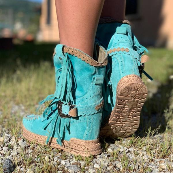 Lydiashoes Vintage Tassel Stone-Washed Boots