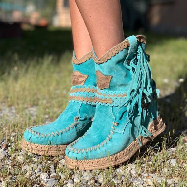 Lydiashoes Vintage Tassel Stone-Washed Boots