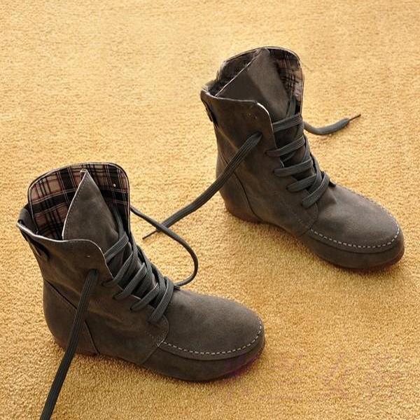 Lydiashoes Comfortable Lace Up Flat Autumn Boots