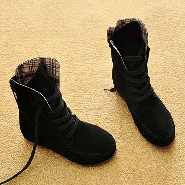 Lydiashoes Comfortable Lace Up Flat Autumn Boots