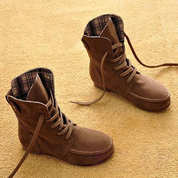 Lydiashoes Comfortable Lace Up Flat Autumn Boots