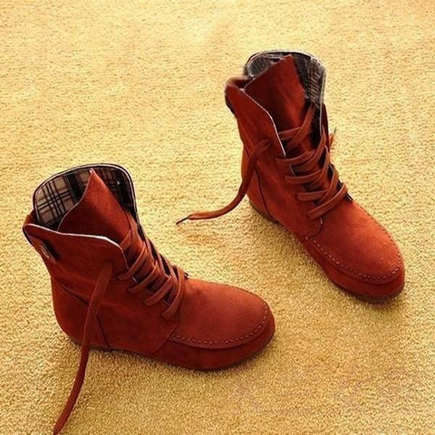 Lydiashoes Comfortable Lace Up Flat Autumn Boots