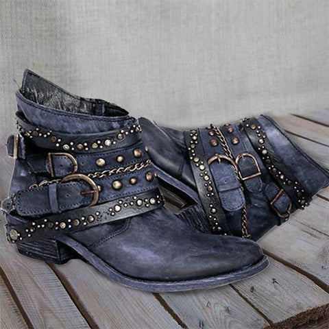 Lydiashoes Stylish Buckle Rivet Boots