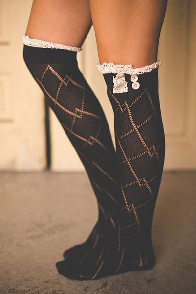 Lace Button Knee Sock