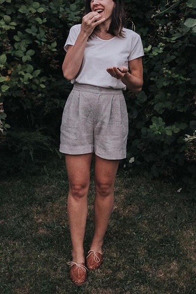 Solid Linen A Line Shorts - girlyrose.com