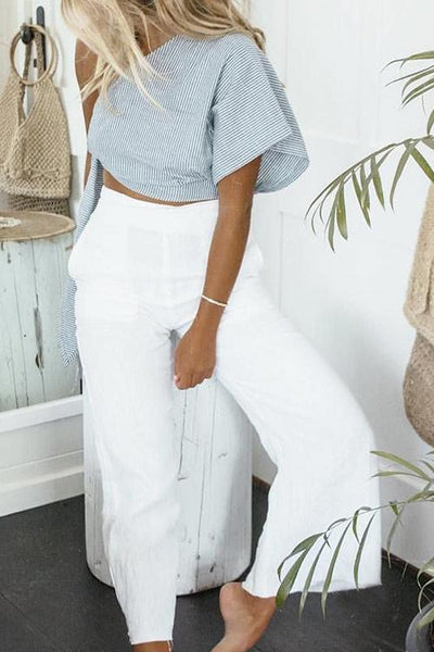 Linen Pockets Wide Leg Pants - girlyrose.com