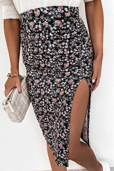 Floral Print Slit Bodycon Skirts - girlyrose.com