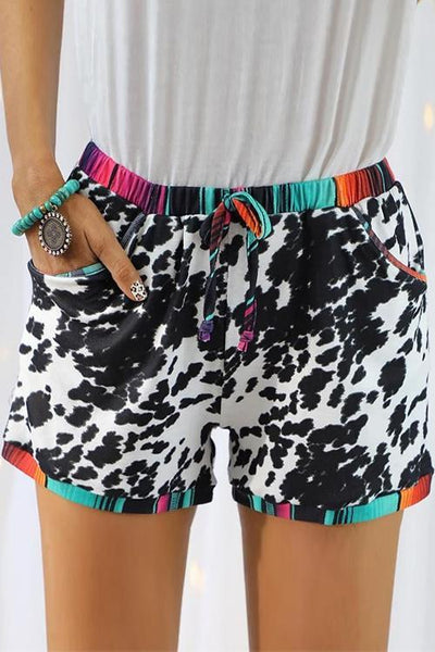 Leopard Patchwork Drawstring Shorts - girlyrose.com