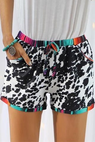 Leopard Patchwork Drawstring Shorts - girlyrose.com