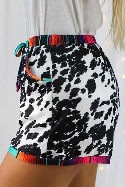 Leopard Patchwork Drawstring Shorts - girlyrose.com