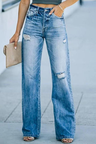 Distressed Straight Leg Jeans - girlyrose.com