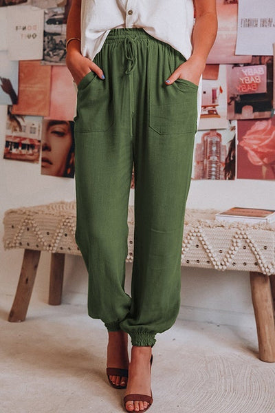 Solid Pockets Drawstring Jogger