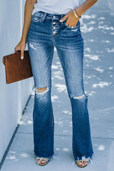 Four Button Ripped Raw Edge Fares Jeans