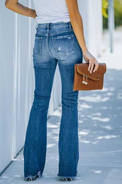 Four Button Ripped Raw Edge Fares Jeans