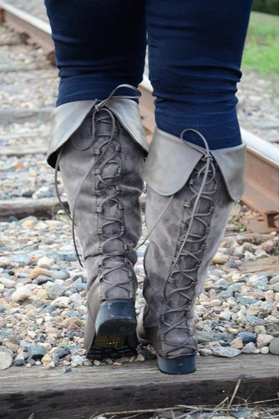 Lace up Over the Knee Wide Calf Boots - girlyrose.com