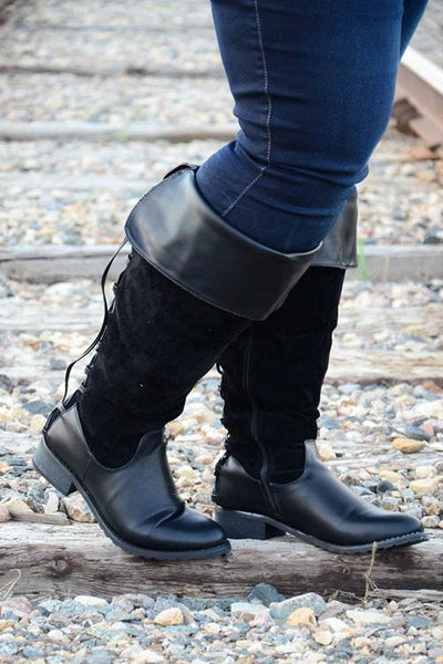 Lace up Over the Knee Wide Calf Boots - girlyrose.com