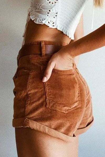 Corduroy High Waist Shorts - girlyrose.com