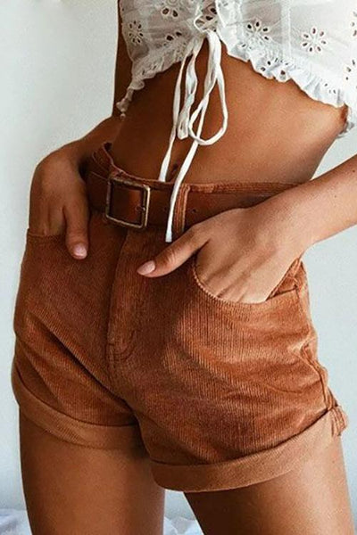 Corduroy High Waist Shorts - girlyrose.com