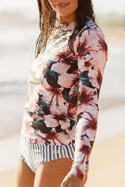 Floral Print Long Sleeve Bikini Set - girlyrose.com