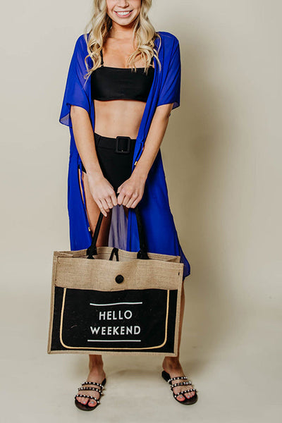 HELLO WEEKEND Jute Tote Bag