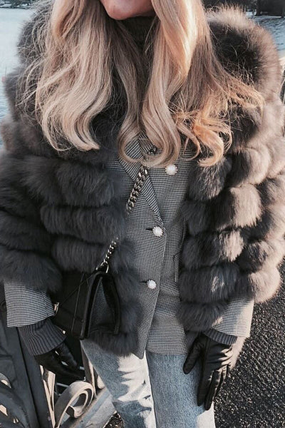 Layer O Neck Faux Fur Coat