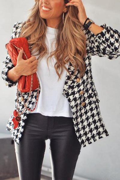Houndstooth Print Woolen Coat - girlyrose.com