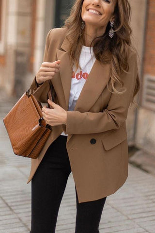 Coffee Pockets Button Lapel Blazer