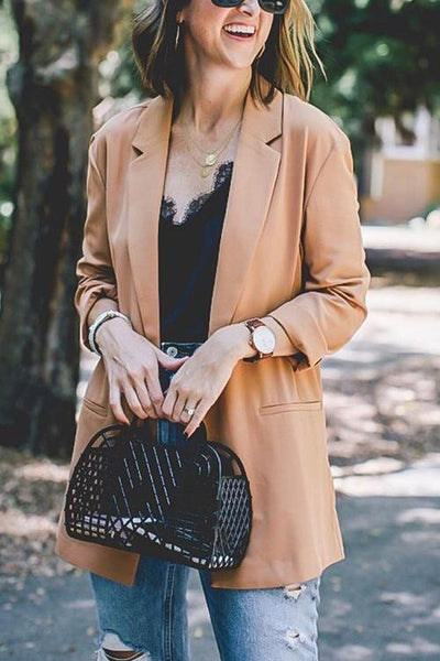 Coffee Pockets Button Lapel Blazer