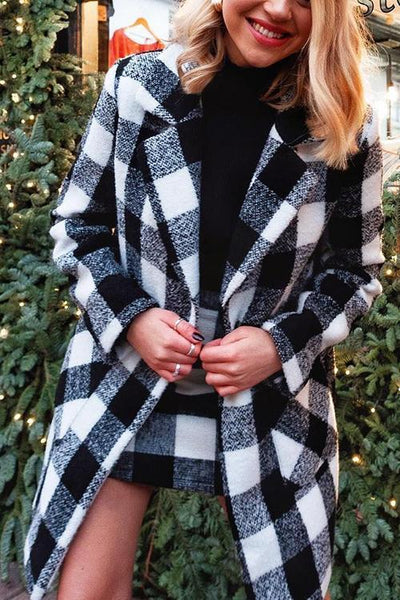 Plaid Button Woolen Coat - girlyrose.com