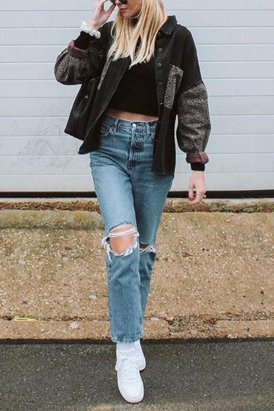 Leopard Patchwork Denim Jackets - girlyrose.com
