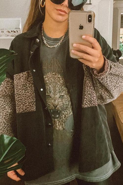 Leopard Patchwork Denim Jackets - girlyrose.com