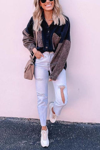 Leopard Patchwork Denim Jackets - girlyrose.com