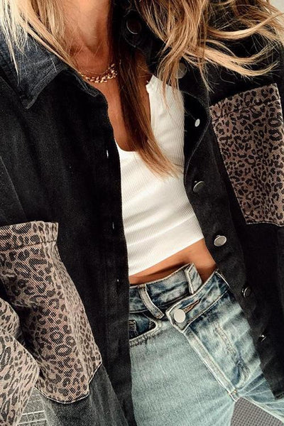 Leopard Patchwork Denim Jackets - girlyrose.com