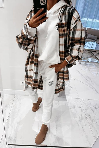 Plaid Lapel Hem Slit Loose Coat - girlyrose.com