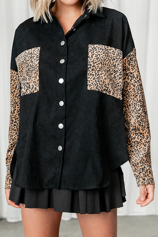 Leopard Patchwork Button Pockes Jackets - girlyrose.com