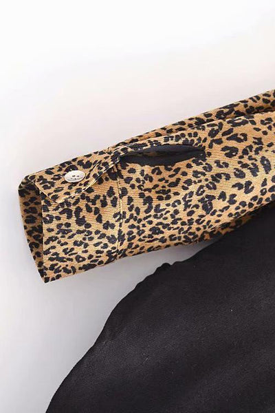 Leopard Patchwork Button Pockes Jackets - girlyrose.com