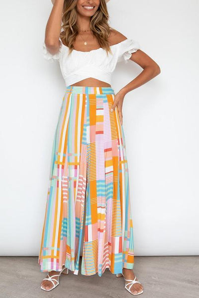 Geometry Print Wide Leg Pants - girlyrose.com