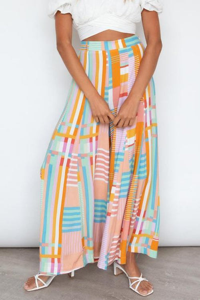 Geometry Print Wide Leg Pants - girlyrose.com