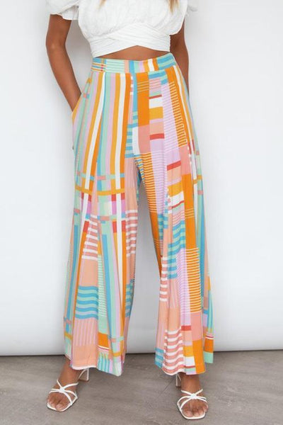 Geometry Print Wide Leg Pants - girlyrose.com