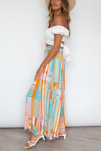 Geometry Print Wide Leg Pants - girlyrose.com