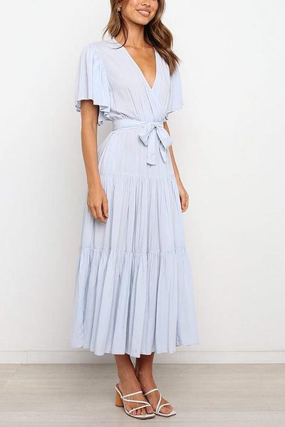 Solid Ruffles Belted Maxi Dress - girlyrose.com