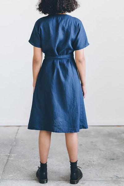 Linen Short Sleeve Wrap Dress - girlyrose.com