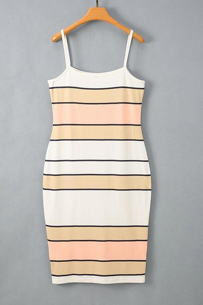 Color Block Stripe Bodycon Dress - girlyrose.com
