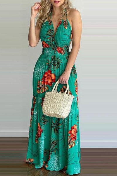 Floral Print Backless Slip Maxi Dress - girlyrose.com