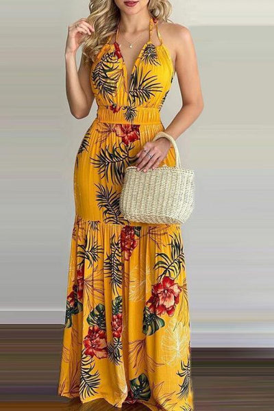 Floral Print Backless Slip Maxi Dress - girlyrose.com