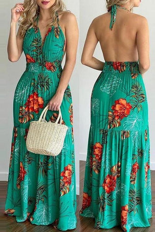 Floral Print Backless Slip Maxi Dress - girlyrose.com